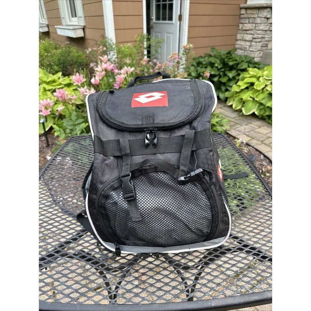 Vintage 90s Lotto Spell Out Box Logo Soccer Football Backpack Book Bag Black